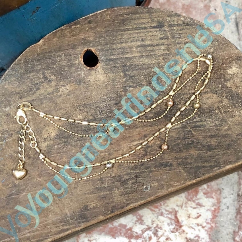 Vintage 14k Yellow Gold Anklet Gold Puffy Heart Charm Yourgreatfinds