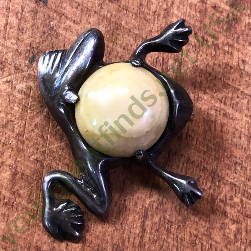 Vintage 1930 Sterling Silver & Calcite Frog Pin Brooch Mexico Pin