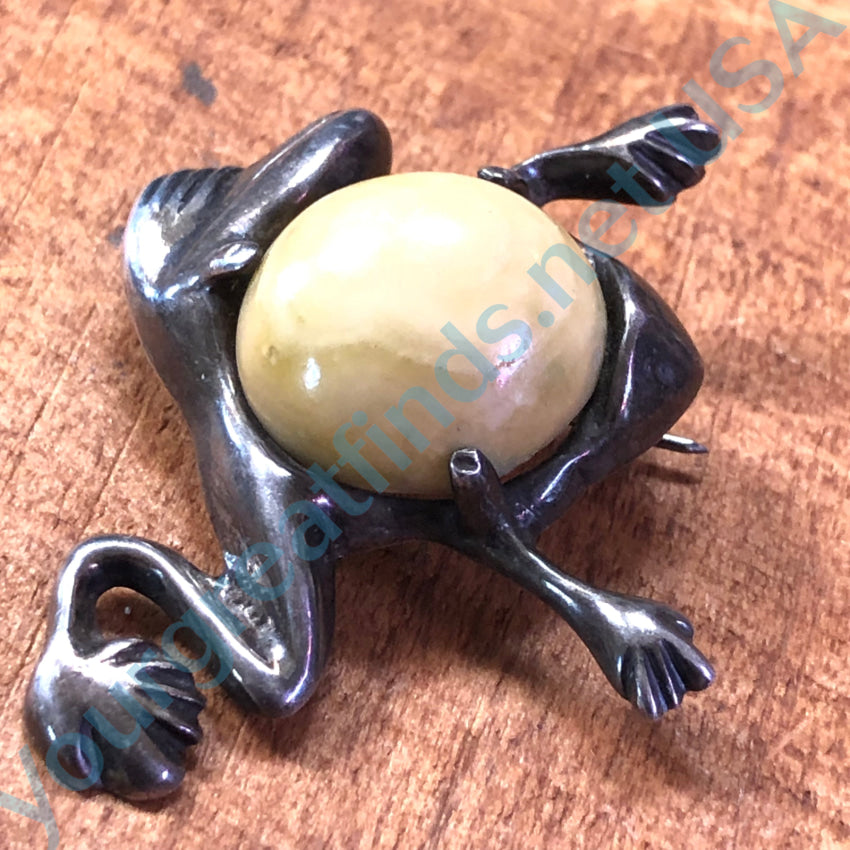 Vintage 1930 Sterling Silver & Calcite Frog Pin Brooch Mexico Pin