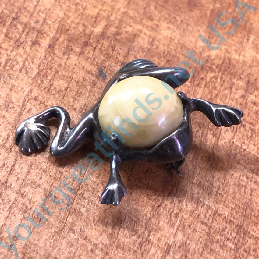 Vintage 1930 Sterling Silver & Calcite Frog Pin Brooch Mexico Pin