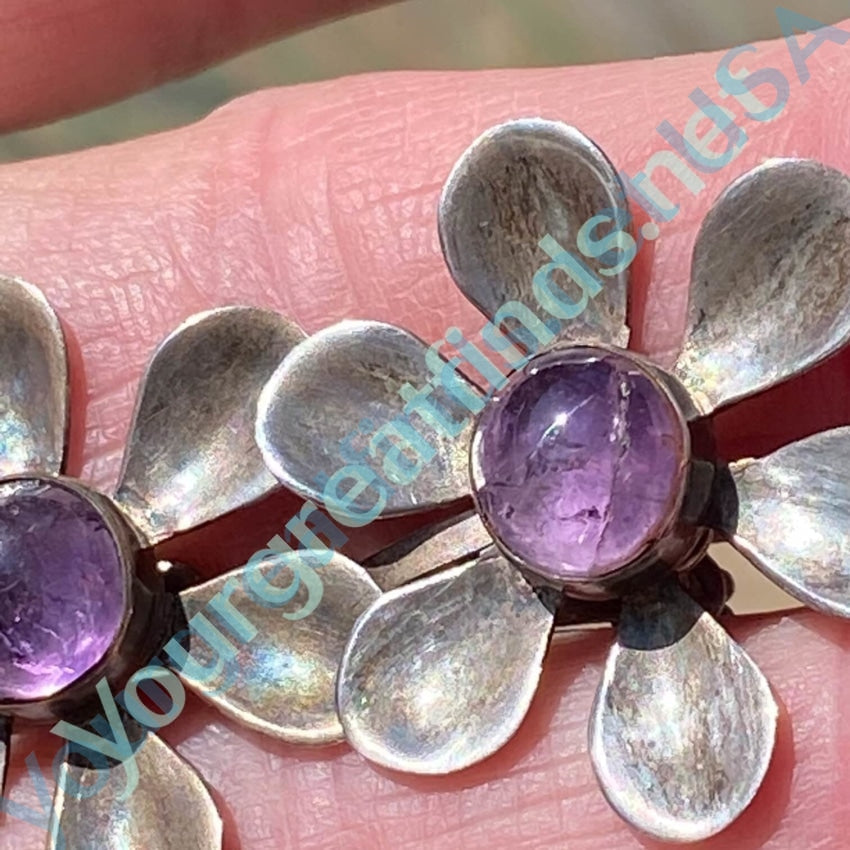 Vintage 1930s Mexican Flower Earrings with Amethyst in Sterling Silver Yourgreatfinds
