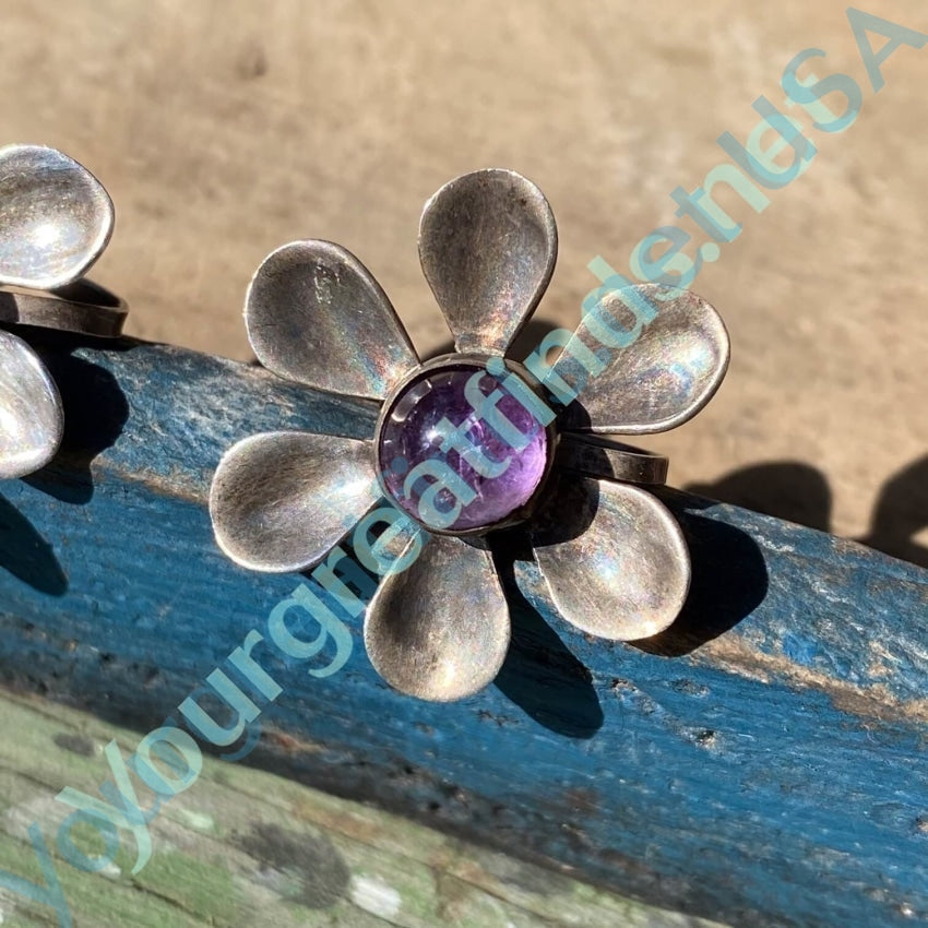 Vintage 1930s Mexican Flower Earrings with Amethyst in Sterling Silver Yourgreatfinds