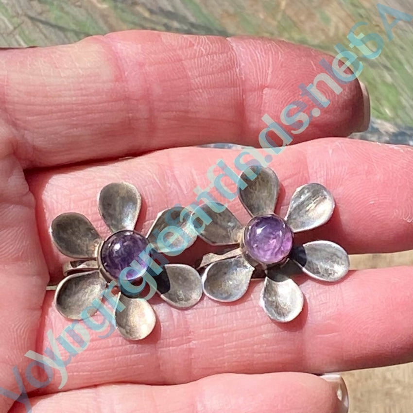 Vintage 1930s Mexican Flower Earrings with Amethyst in Sterling Silver Yourgreatfinds