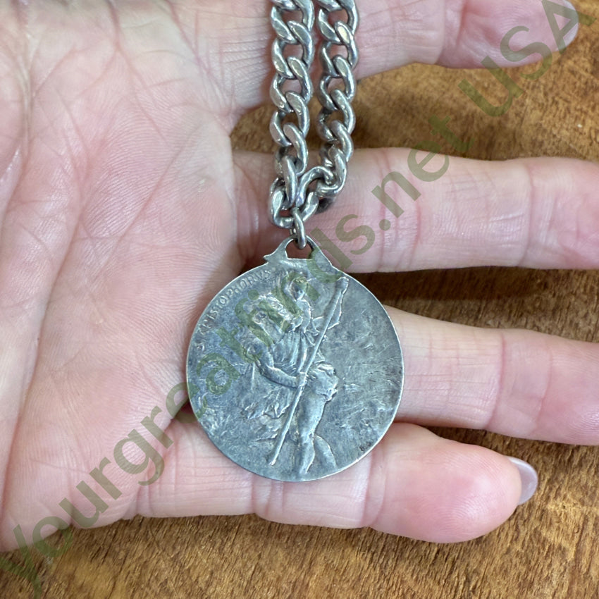 Vintage 1950S Solid Sterling Silver Oversized St. Christopher Bracelet
