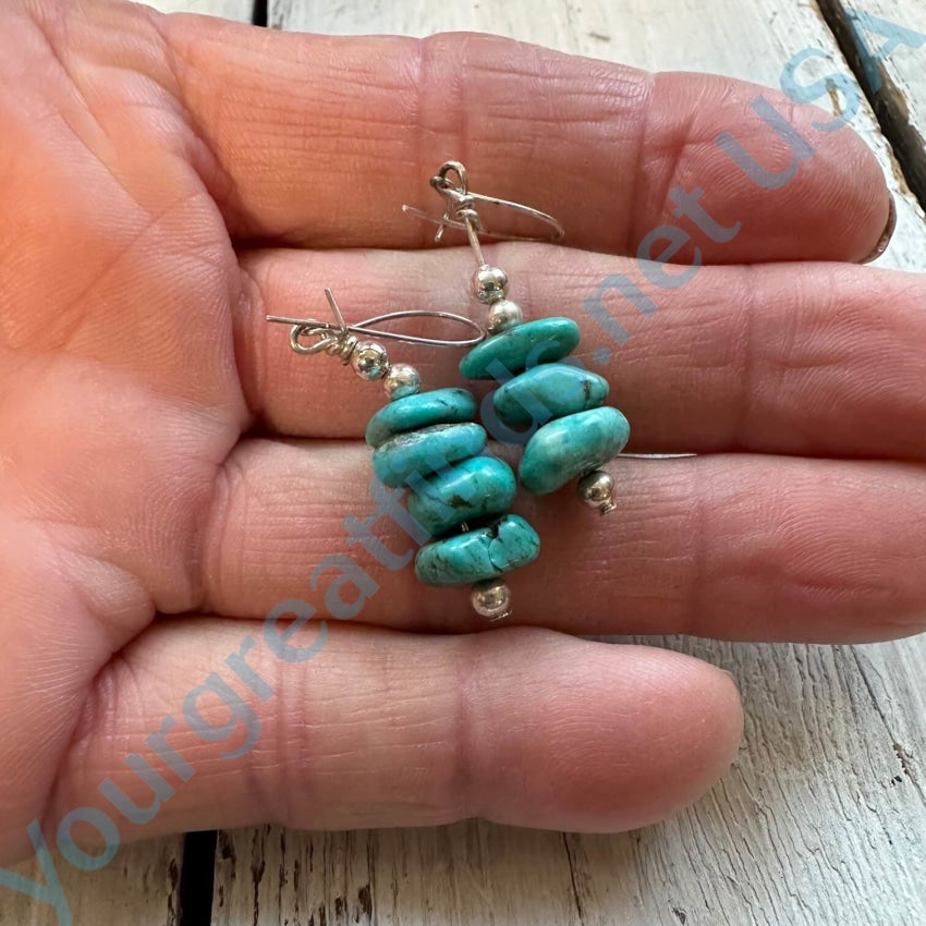 Vintage 1960S Sterling Silver Turquoise Nugget Earrings