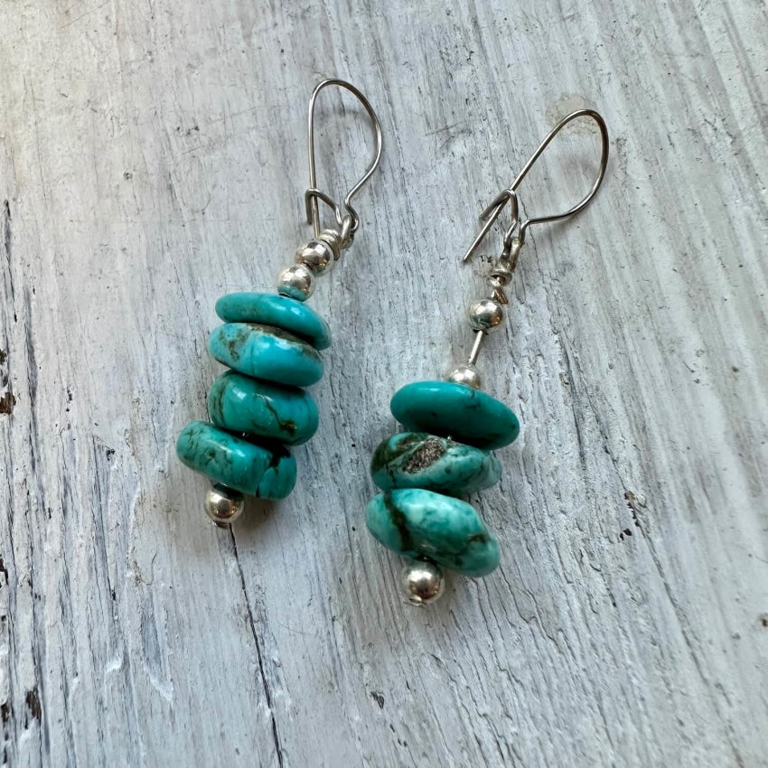 Vintage 1960S Sterling Silver Turquoise Nugget Earrings