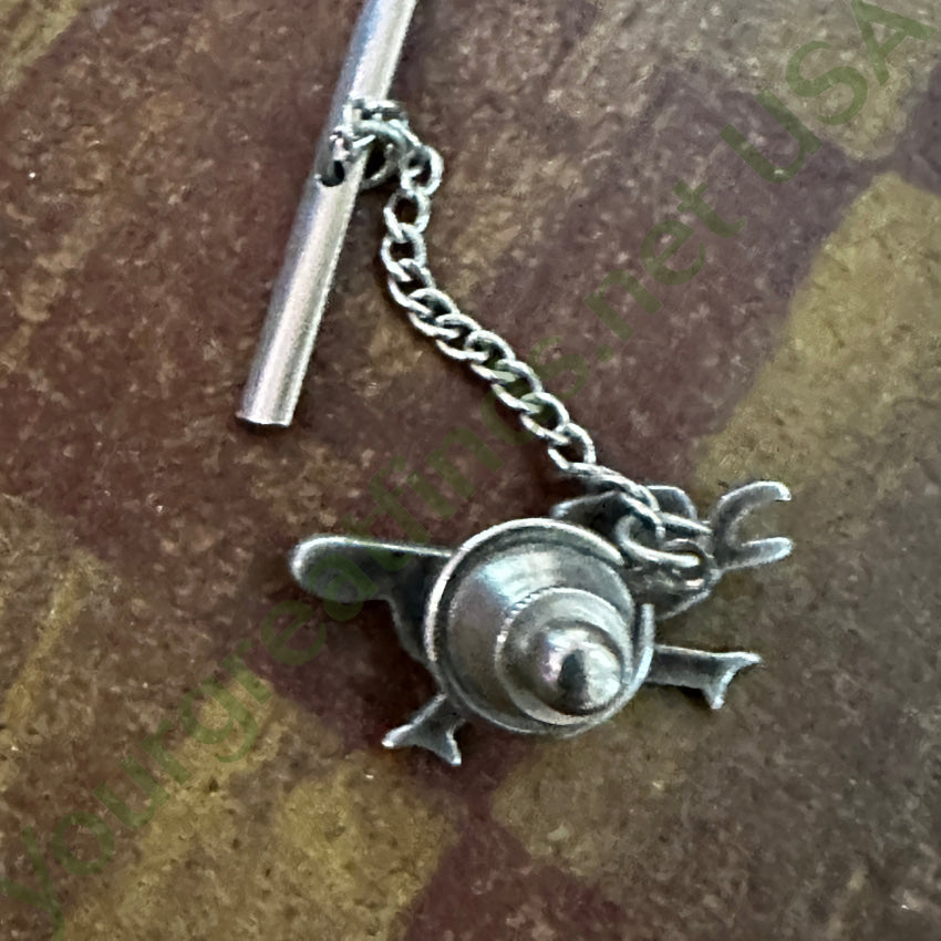 Vintage 1960S Zuni Sterling Silver Roadrunner Tie Tack Tie Tack Cufflinks