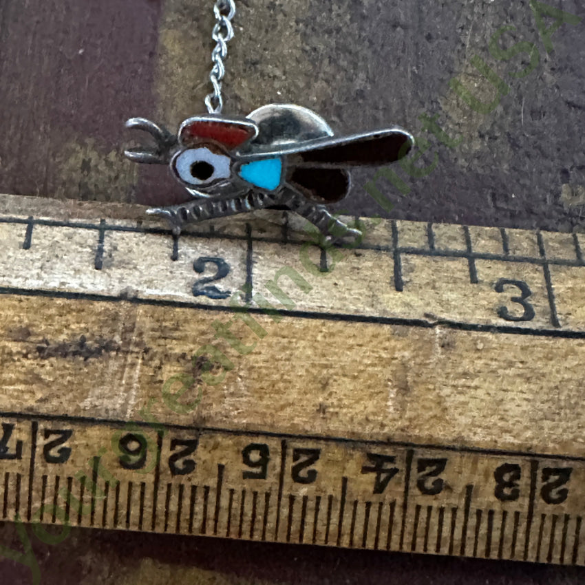 Vintage 1960S Zuni Sterling Silver Roadrunner Tie Tack Tie Tack Cufflinks