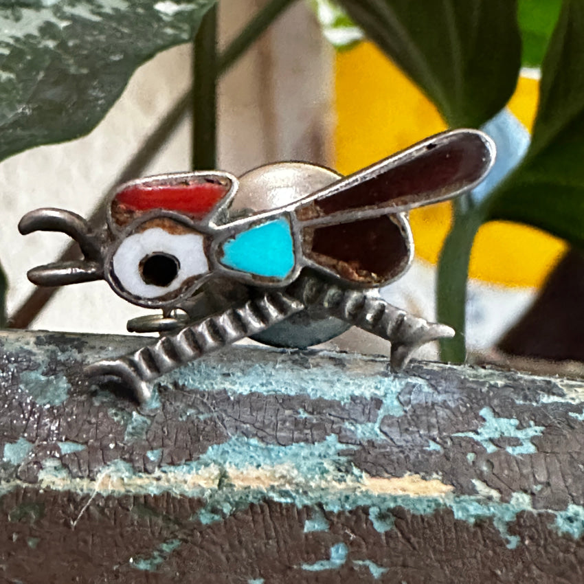 Vintage 1960S Zuni Sterling Silver Roadrunner Tie Tack Tie Tack Cufflinks