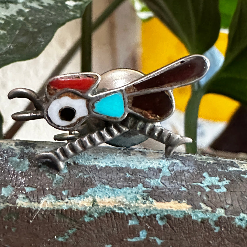 Vintage 1960S Zuni Sterling Silver Roadrunner Tie Tack Tie Tack Cufflinks