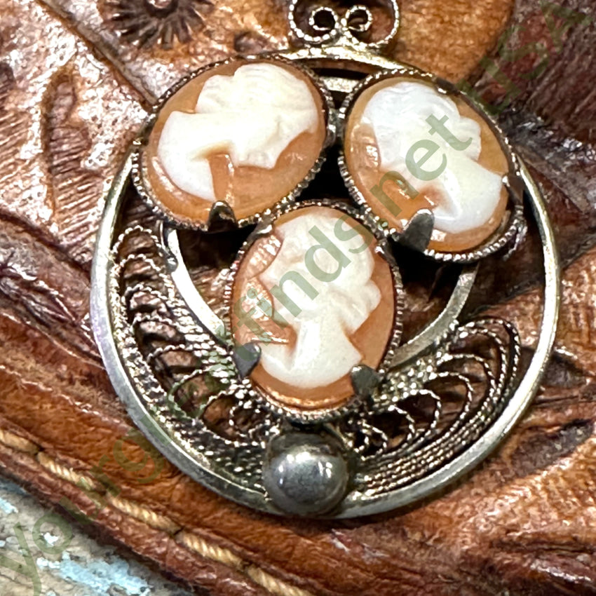 Vintage 1970S Carved Shell Triple Cameo Pendant
