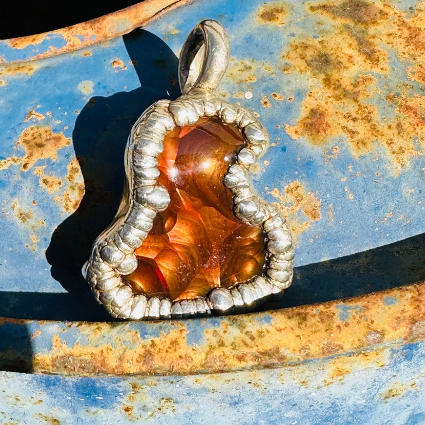 Vintage 1970S Free-Form Sterling Silver Fire Agate Pendant Fire Agate Pendant Sterling