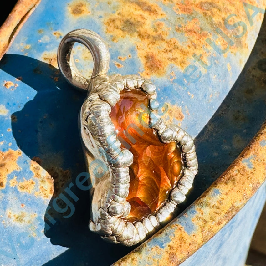 Vintage 1970S Free-Form Sterling Silver Fire Agate Pendant Fire Agate Pendant Sterling