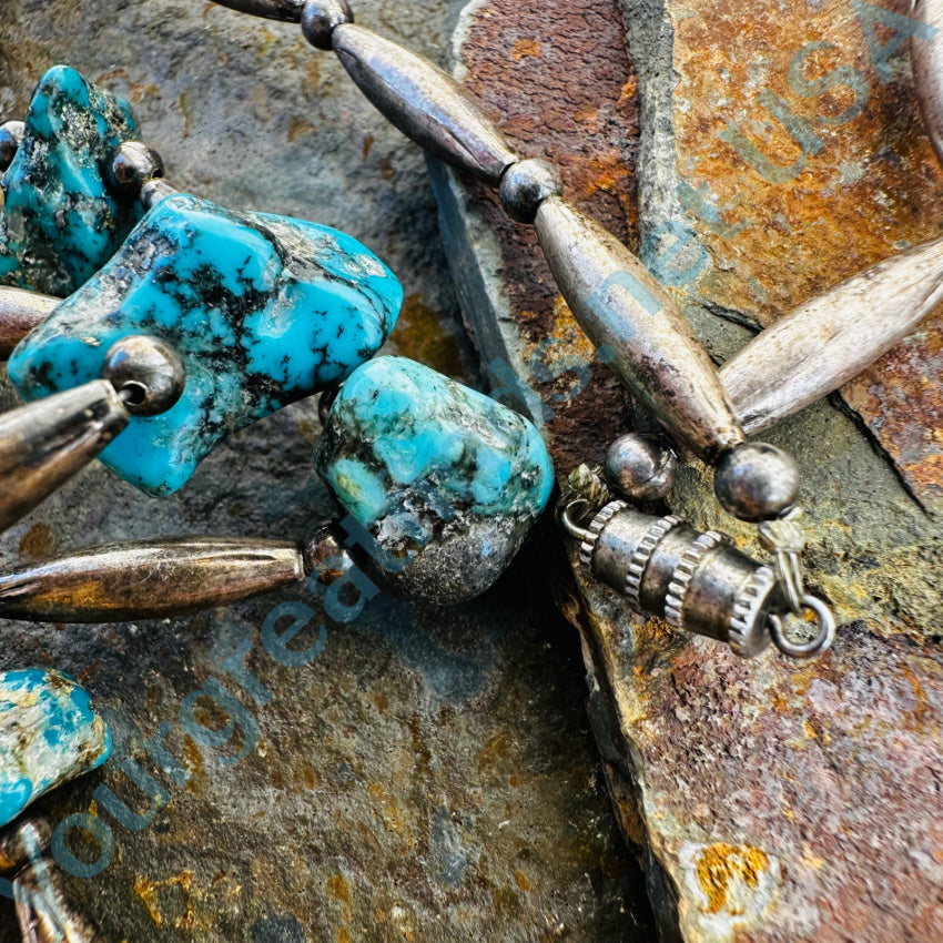 Vintage 1970S Navajo Bench Bead & Turquoise Necklace