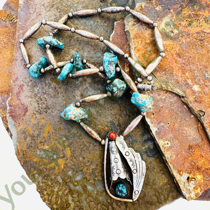 Vintage 1970S Navajo Bench Bead & Turquoise Necklace