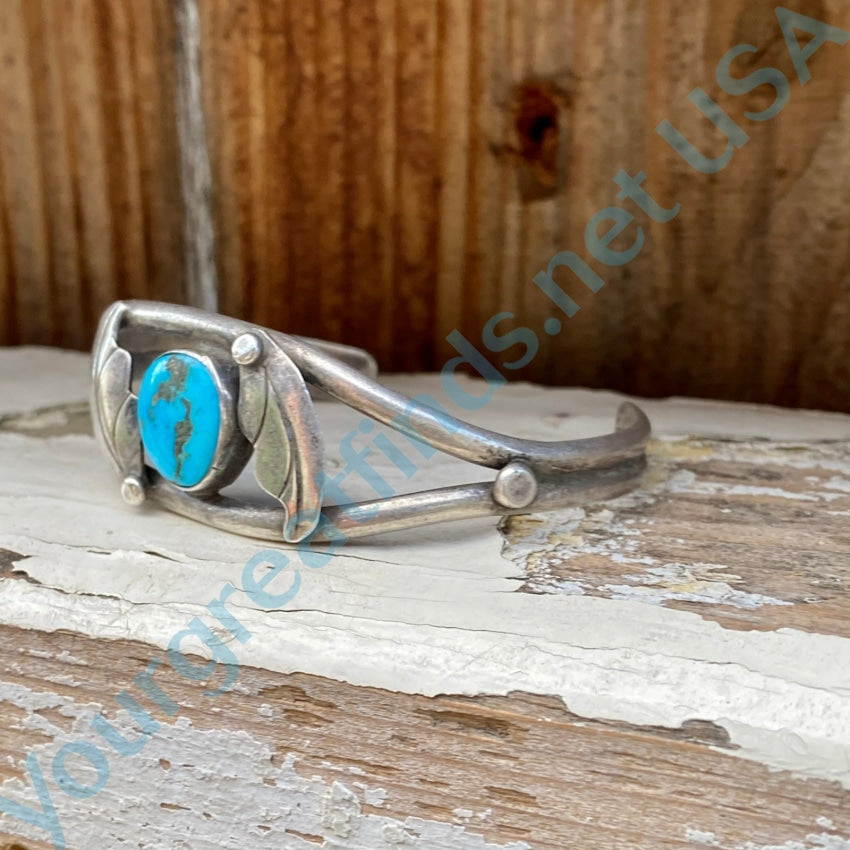 Vintage 1970S Navajo Sterling Silver Turquoise 2 Feather Bracelet Bracelets