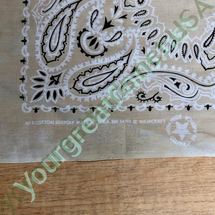 Vintage 1980s Time Worn Bandana Tan White Black Yourgreatfinds