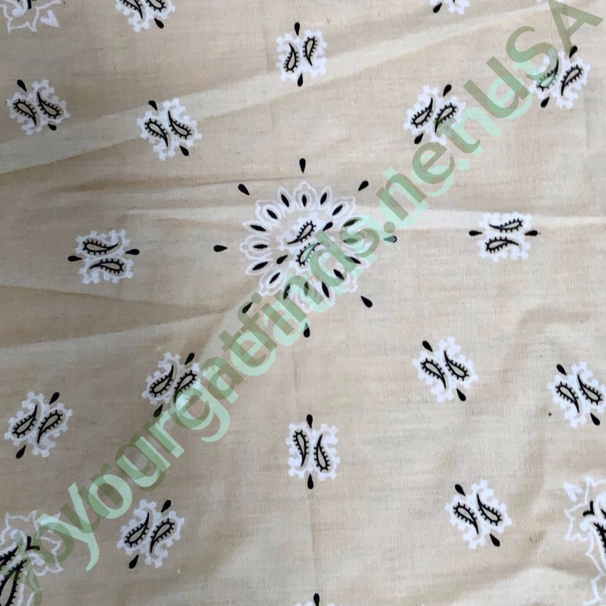 Vintage 1980s Time Worn Bandana Tan White Black Yourgreatfinds