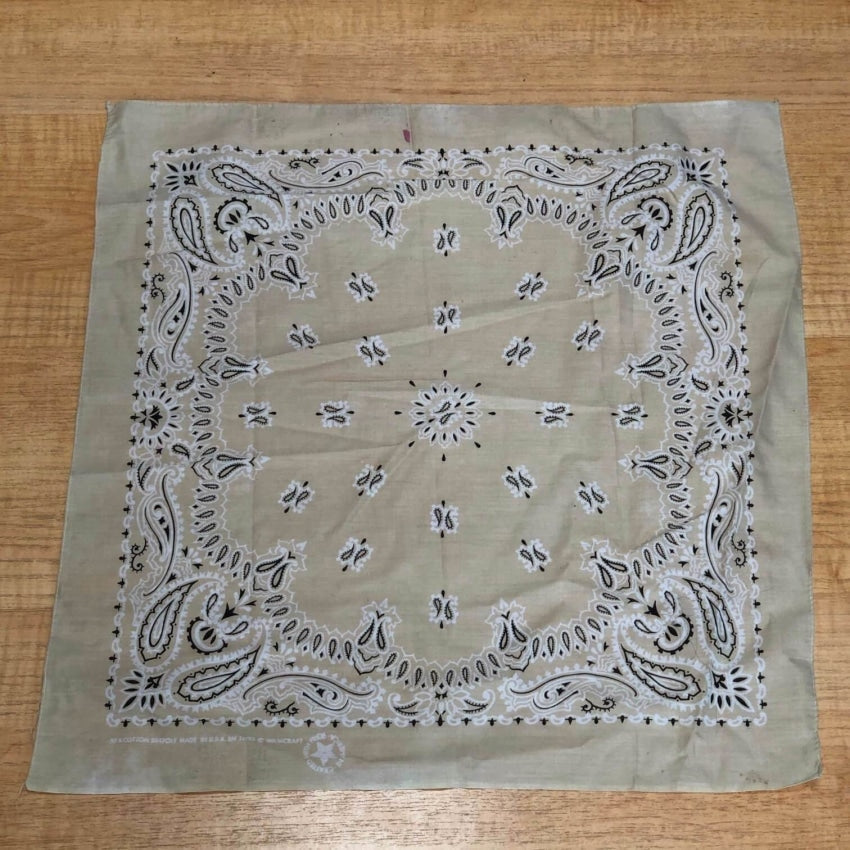 Vintage 1980s Time Worn Bandana Tan White Black Yourgreatfinds