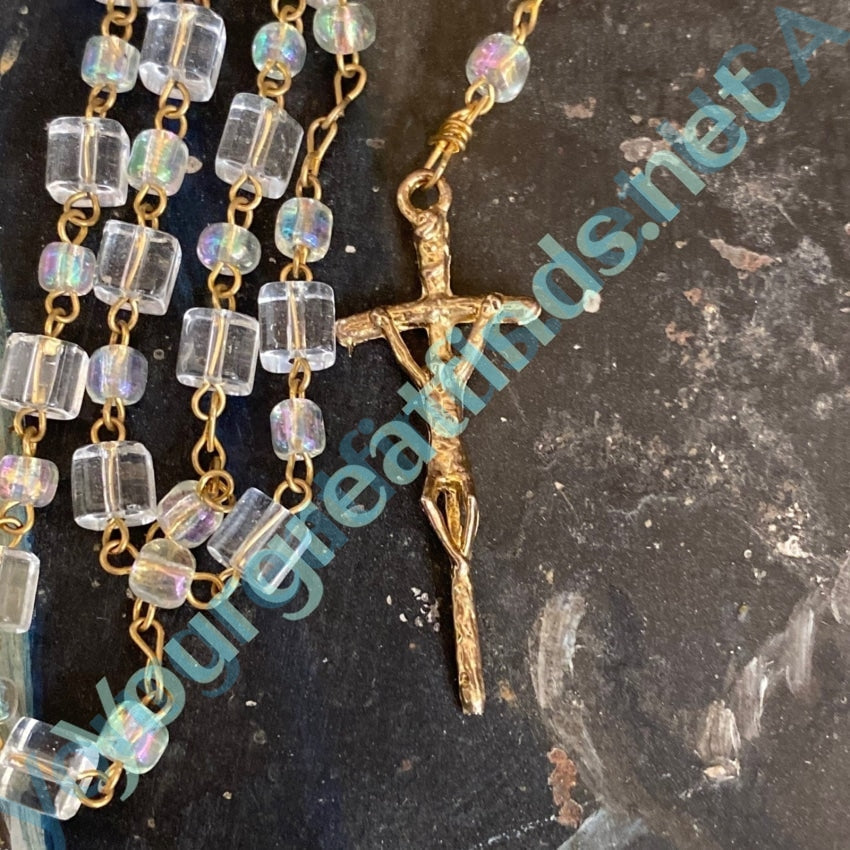 Vintage 1st Communion Rosary with Glass Aurora Borealis Beads Yourgreatfinds