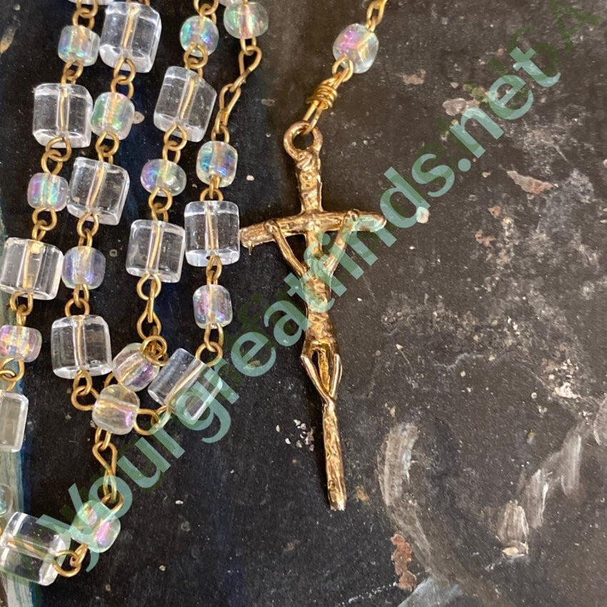 Vintage 1st Communion Rosary with Glass Aurora Borealis Beads Yourgreatfinds