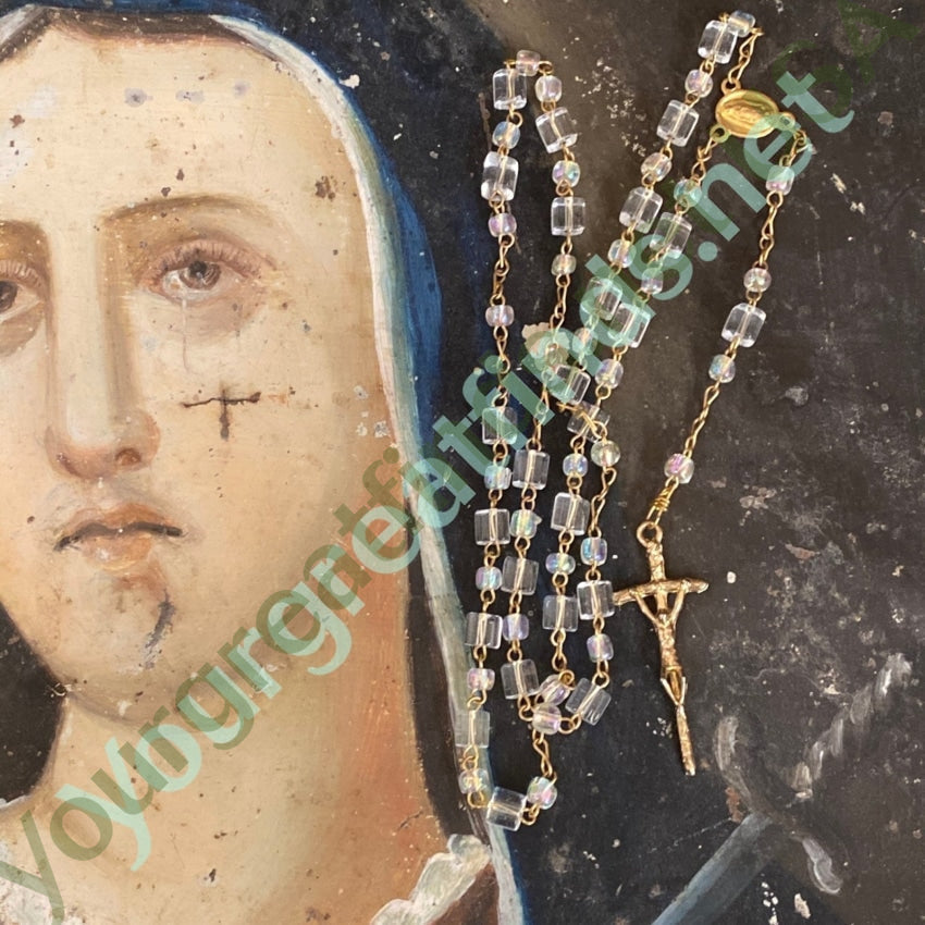Vintage 1st Communion Rosary with Glass Aurora Borealis Beads Yourgreatfinds