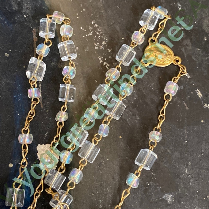 Vintage 1st Communion Rosary with Glass Aurora Borealis Beads Yourgreatfinds