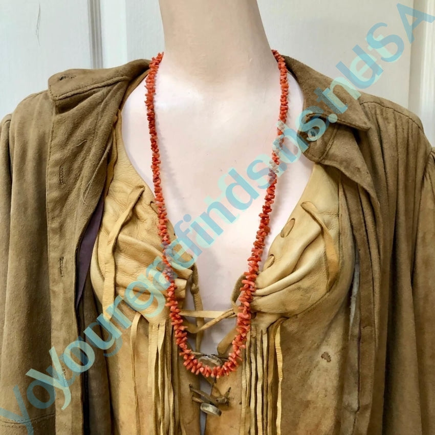 Vintage 32&quot; Long Necklace Salmon Branch Coral Necklace Yourgreatfinds