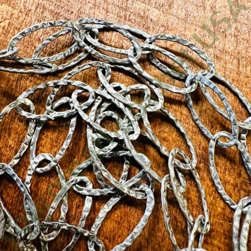 Vintage 36’ L Solid Sterling Silver Hammered Link Necklace