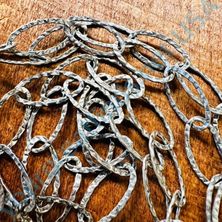 Vintage 36’ L Solid Sterling Silver Hammered Link Necklace