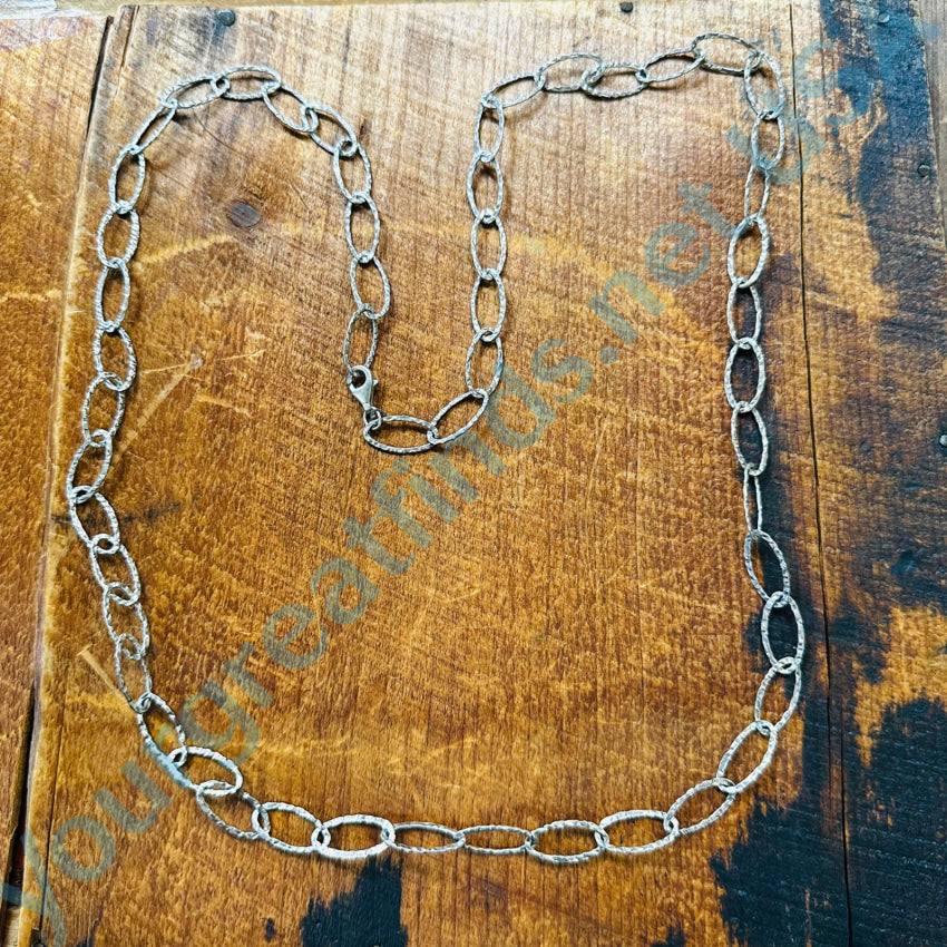 Vintage 36’ L Solid Sterling Silver Hammered Link Necklace