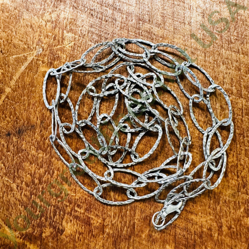 Vintage 36’ L Solid Sterling Silver Hammered Link Necklace