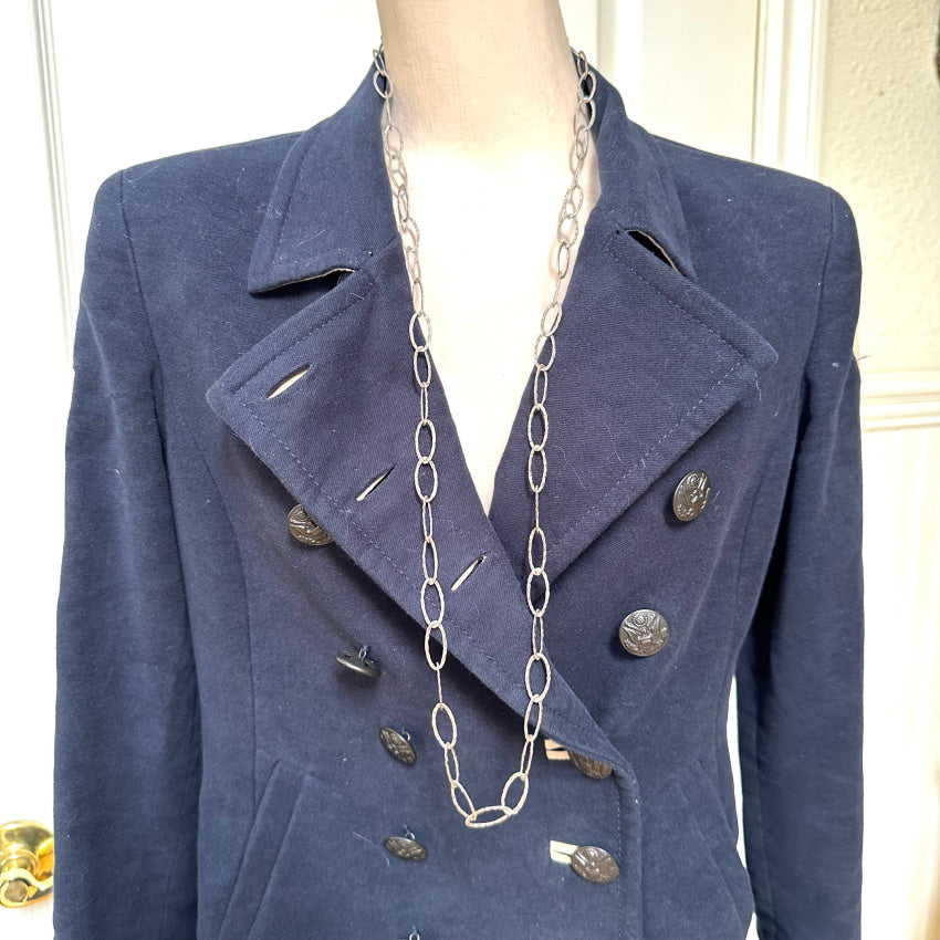 Vintage 36’ L Solid Sterling Silver Hammered Link Necklace