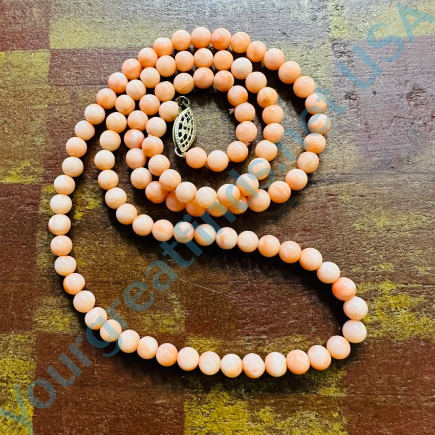 Vintage 5Mm C0Ral Beaded Necklace 22 L