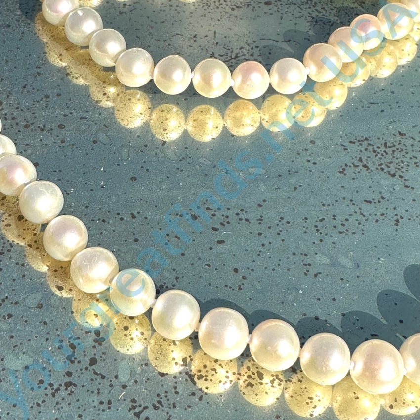 Vintage 6Mm Cultured Pearl Necklace Bracelet Earring Set 14K Ywllow Gold