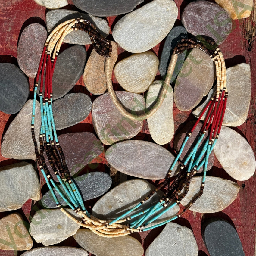 Vintage 7 Strand Multi-Stone Heishi Necklace necklace