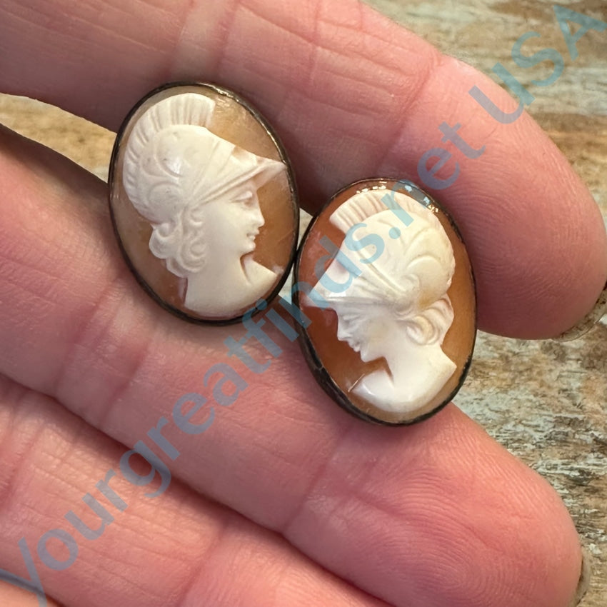 Vintage 800 Silver Carved Shell Cameo Cuff Links