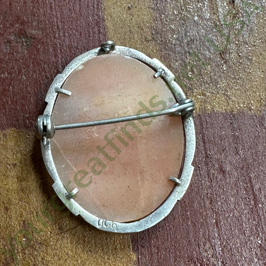 Vintage 800 Silver Carved Shell Cameo Pin Pendant