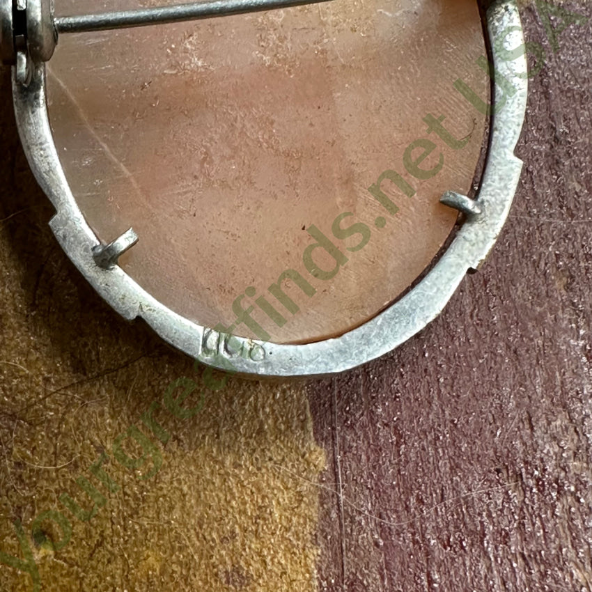 Vintage 800 Silver Carved Shell Cameo Pin Pendant