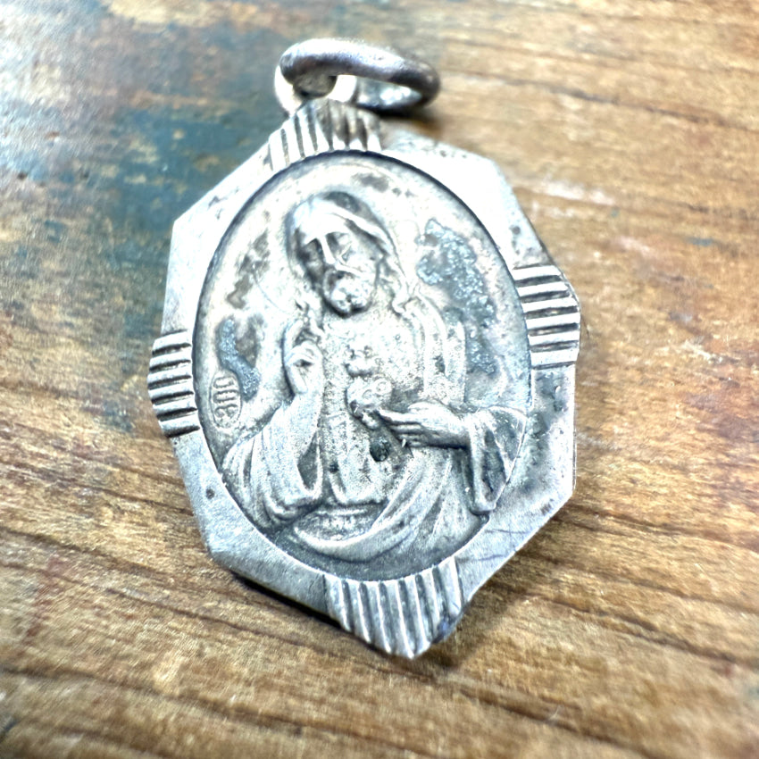 Vintage 800 Silver Double Sided Jesus Devotional Pendant pendant