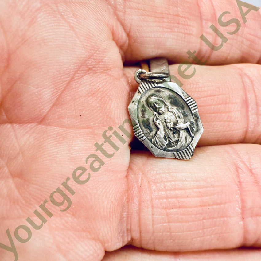 Vintage 800 Silver Double Sided Jesus Devotional Pendant pendant