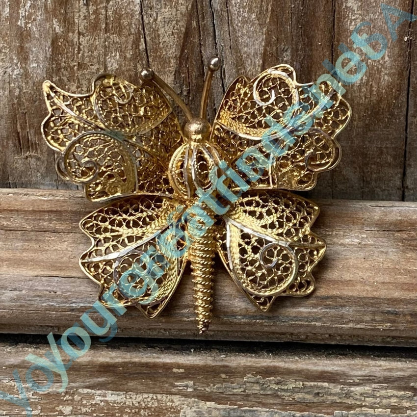 Vintage Orange Rhinestone Butterfly Pin - Vintage Jewerly Collect
