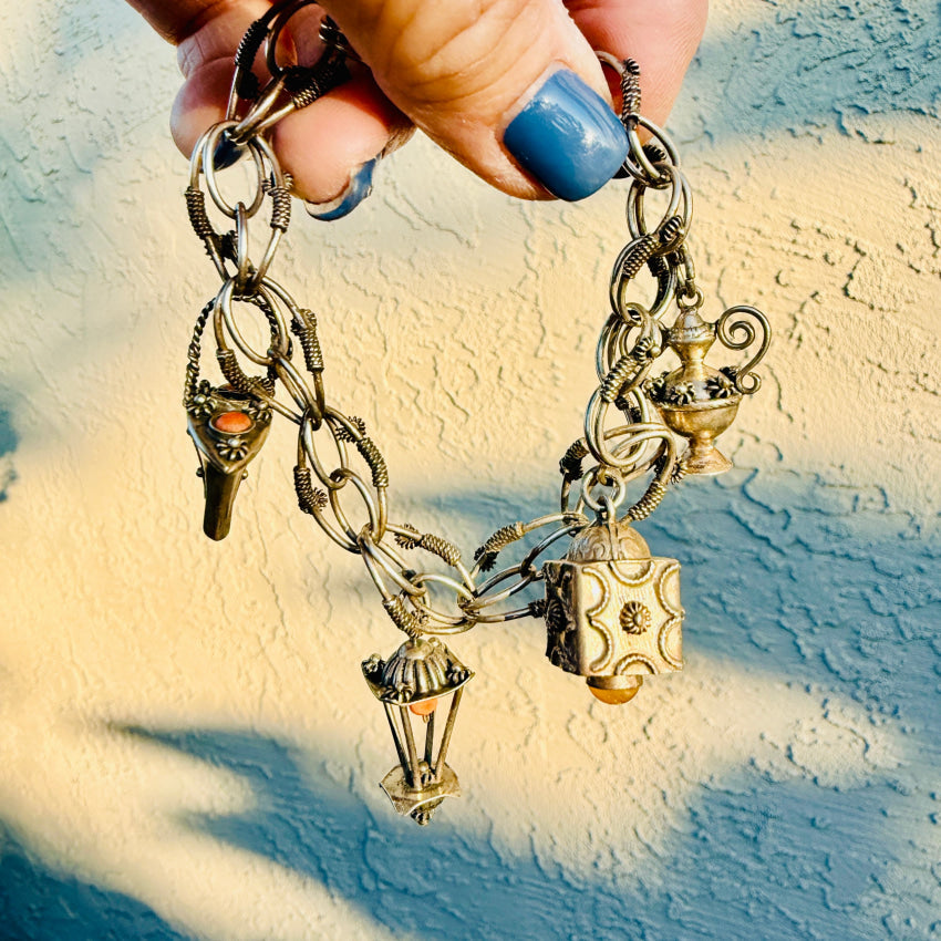 Vintage 800 Silver Italian Etruscan Revival Charm Bracelet bracelet