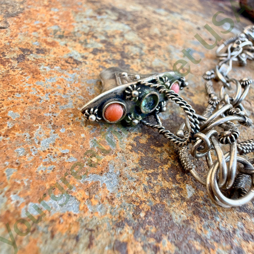 Vintage 800 Silver Italian Etruscan Revival Charm Bracelet bracelet