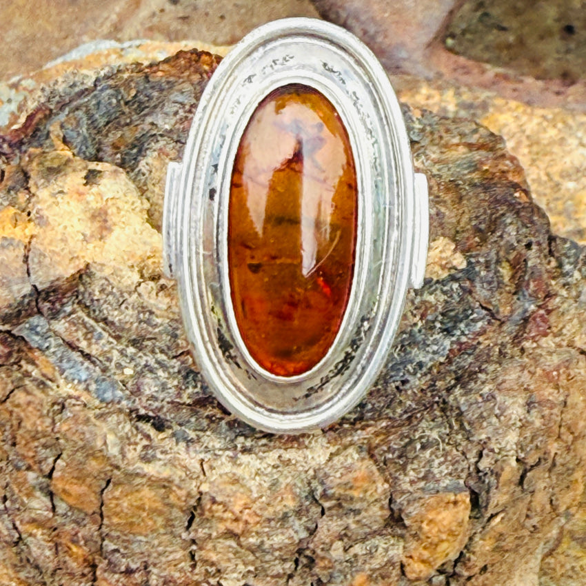 Vintage 800 Silver Ring Amber Size 6 ring