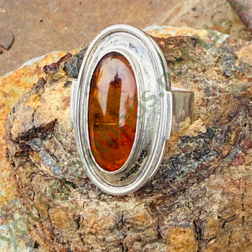 Vintage 800 Silver Ring Amber Size 6 ring