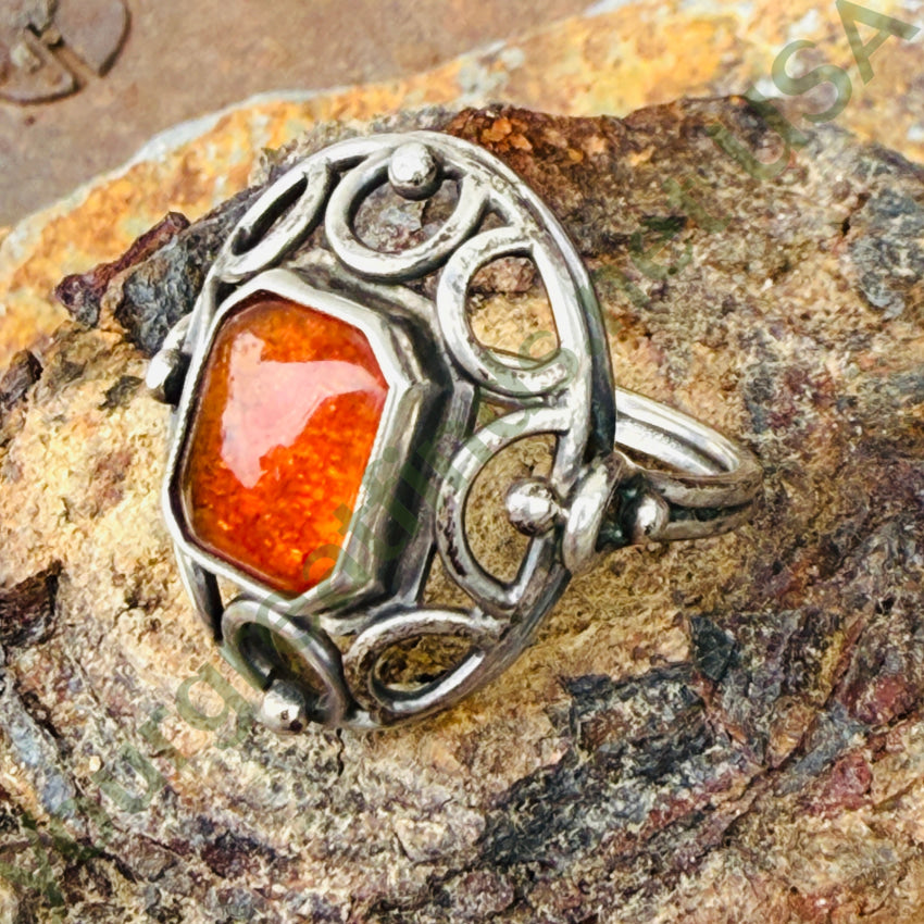 Vintage 800 Silver Ring Amber Size ring