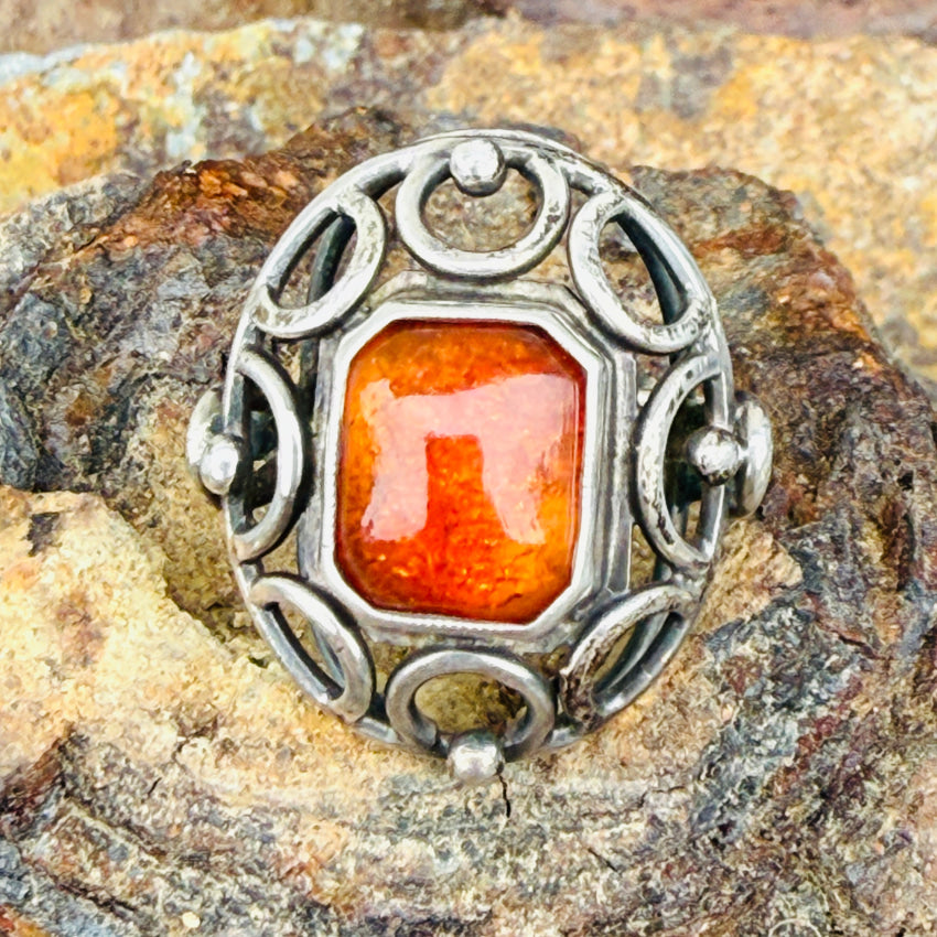 Vintage 800 Silver Ring Amber Size ring