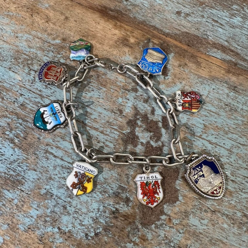 Vintage 925 800 Sterling Silver Charm Bracelets Travel Shield