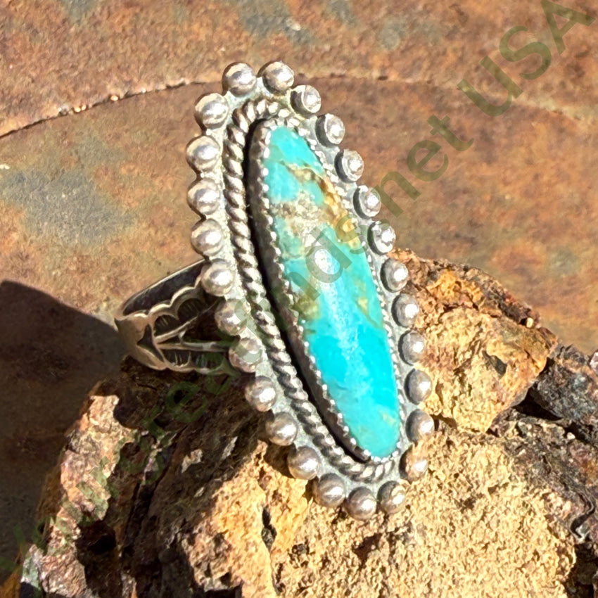 Vintage 925 Navajo Turquoise Ring Fred Harvey Era Size 5 3/4 rings